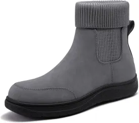 Athlefit Women's Chelsea Ankle Boots Comfortable Winter Short Leather Boots Fashion Slip On Elastic Sock Booties Wide Width
