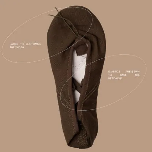 Ballet Shoes for Women, Men & Children, Durable Cotton Canvas, Adjustable Width, Split Sole, 6 Skin Tone Shades