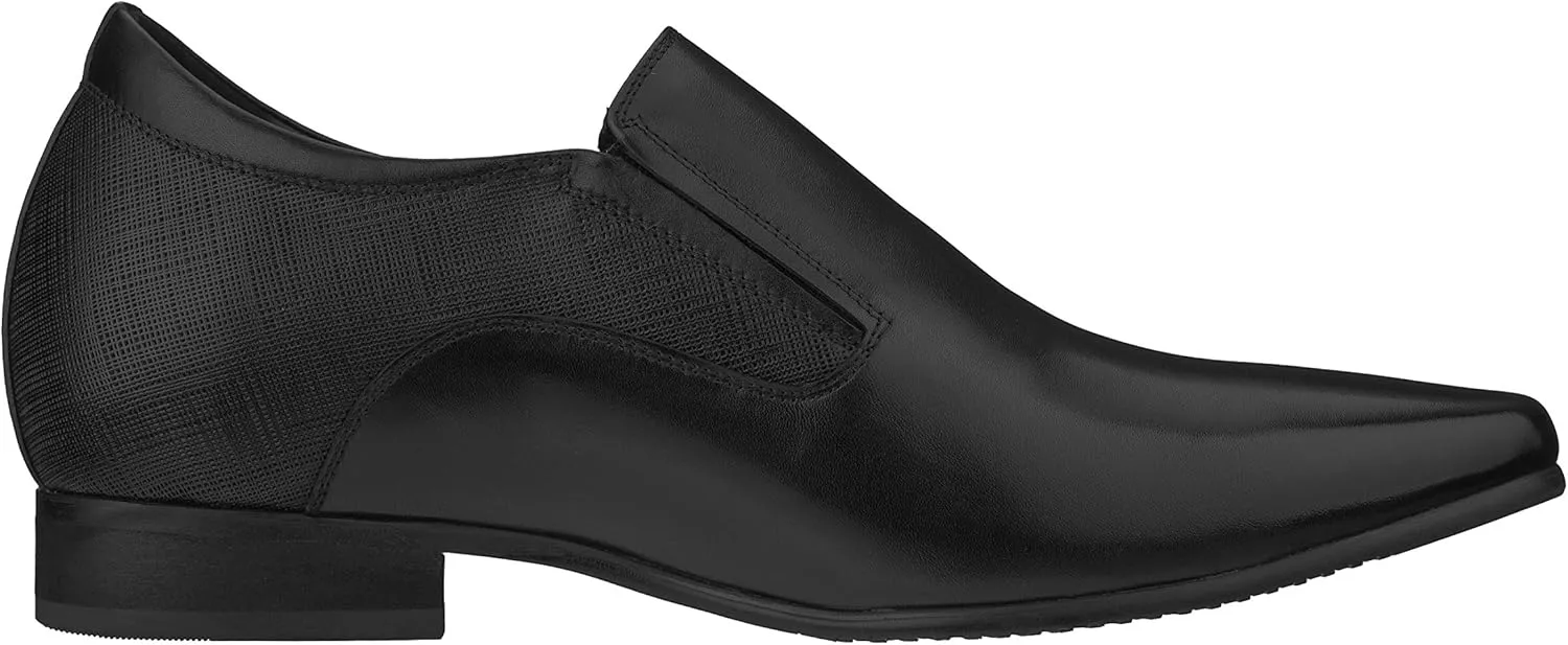 CALTO Men's Invisible Height Increasing Elevator Shoes - Black Leather Slip-on Formal Dress Loafers- 3 Inches Taller - Y5530 - Size 12 D(M) US