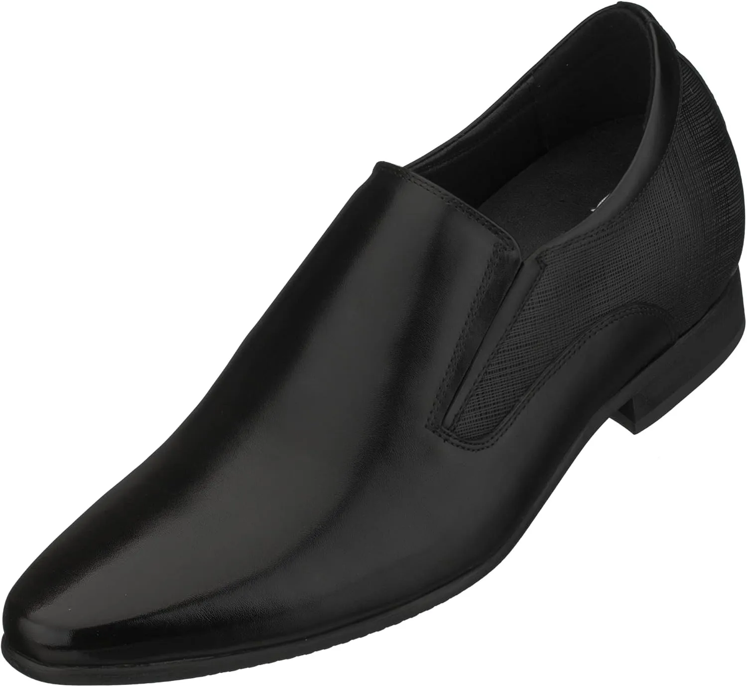 CALTO Men's Invisible Height Increasing Elevator Shoes - Black Leather Slip-on Formal Dress Loafers- 3 Inches Taller - Y5530 - Size 12 D(M) US