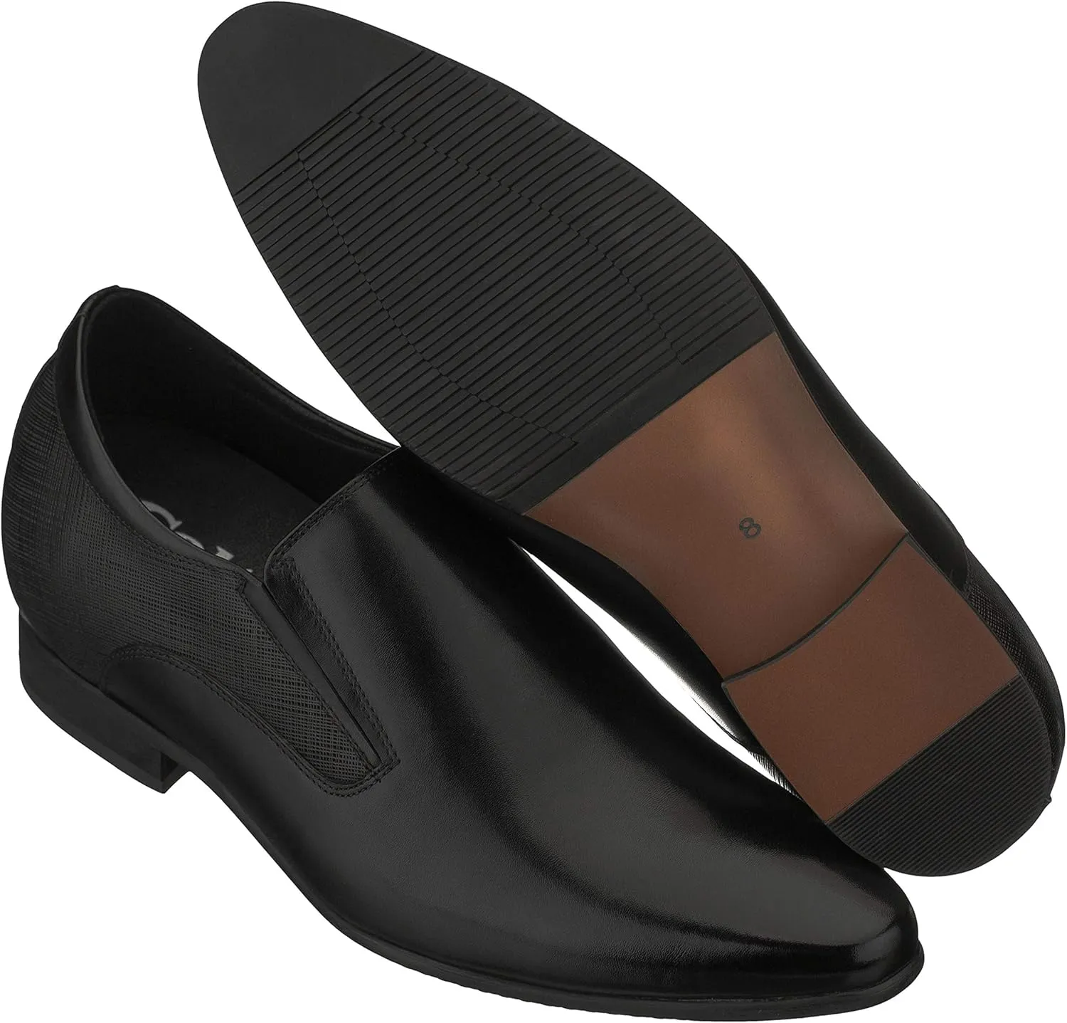 CALTO Men's Invisible Height Increasing Elevator Shoes - Black Leather Slip-on Formal Dress Loafers- 3 Inches Taller - Y5530 - Size 12 D(M) US