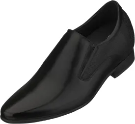 CALTO Men's Invisible Height Increasing Elevator Shoes - Black Leather Slip-on Formal Dress Loafers- 3 Inches Taller - Y5530 - Size 12 D(M) US