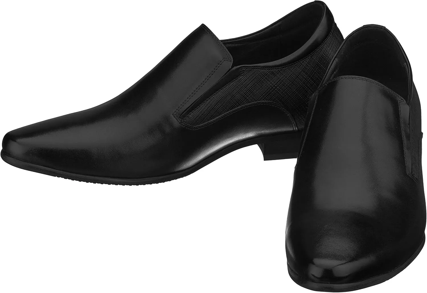 CALTO Men's Invisible Height Increasing Elevator Shoes - Black Leather Slip-on Formal Dress Loafers- 3 Inches Taller - Y5530 - Size 12 D(M) US
