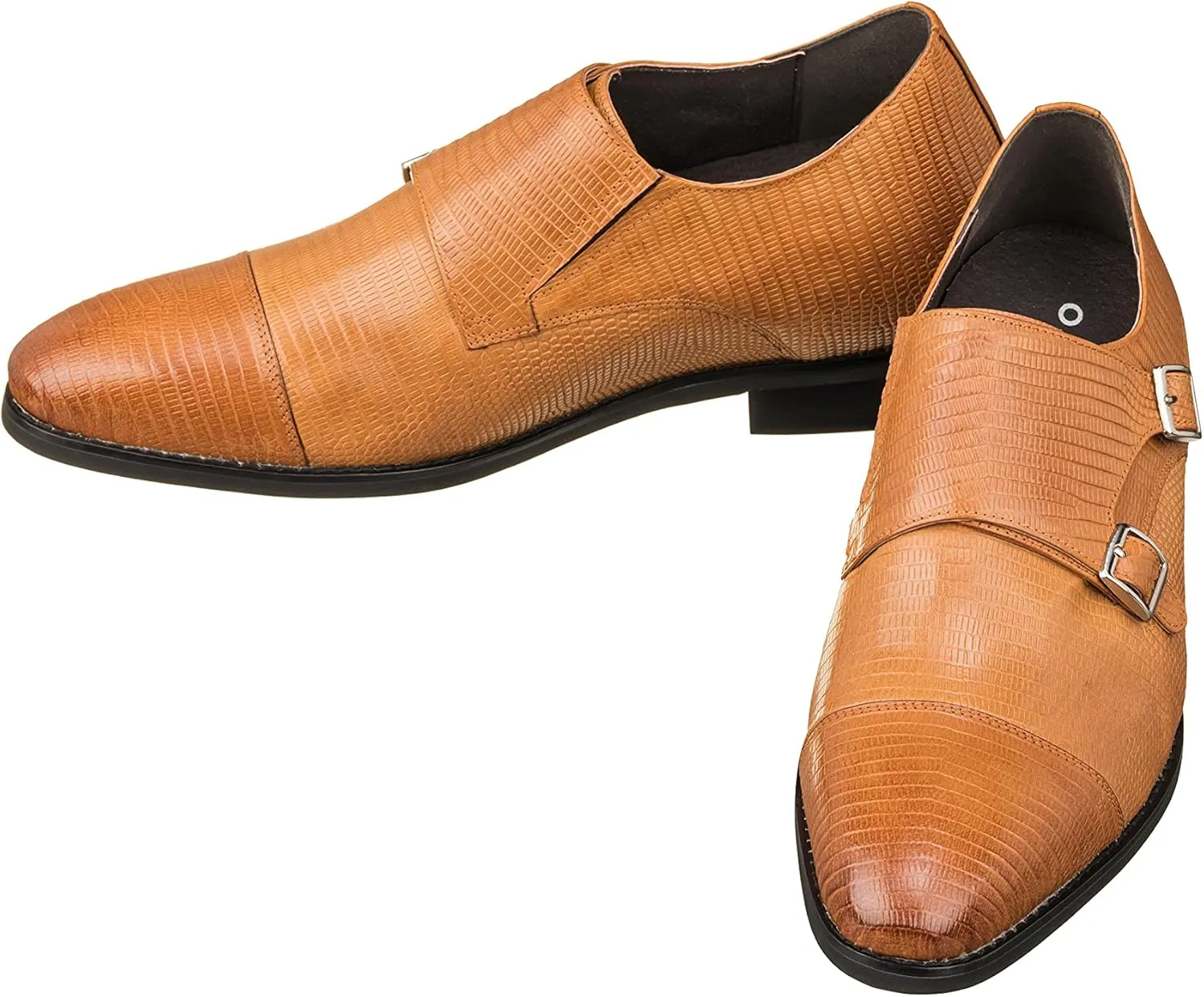 CALTO Men's Invisible Height Increasing Elevator Shoes - Brown Leather Slip-on Dual Monk Straps Formal Loafers- 2.8 Inches Taller - K3115 - Size 6.5 D(M) US