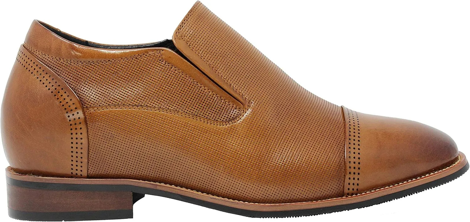 CALTO Men's Invisible Height Increasing Elevator Shoes - Brown Premium Leather Slip-on Formal Loafers - 3 Inches Taller - Y10658 - Size 10 D(M) US