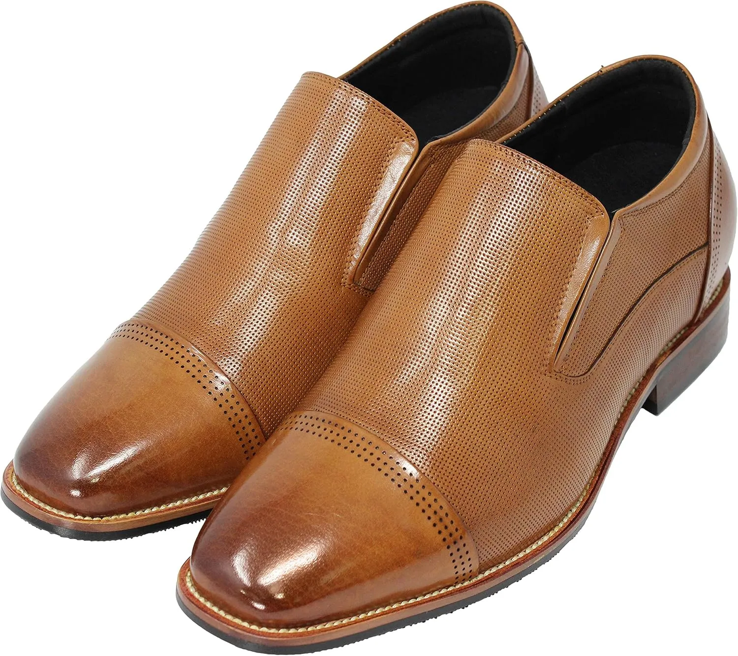 CALTO Men's Invisible Height Increasing Elevator Shoes - Brown Premium Leather Slip-on Formal Loafers - 3 Inches Taller - Y10658 - Size 10 D(M) US