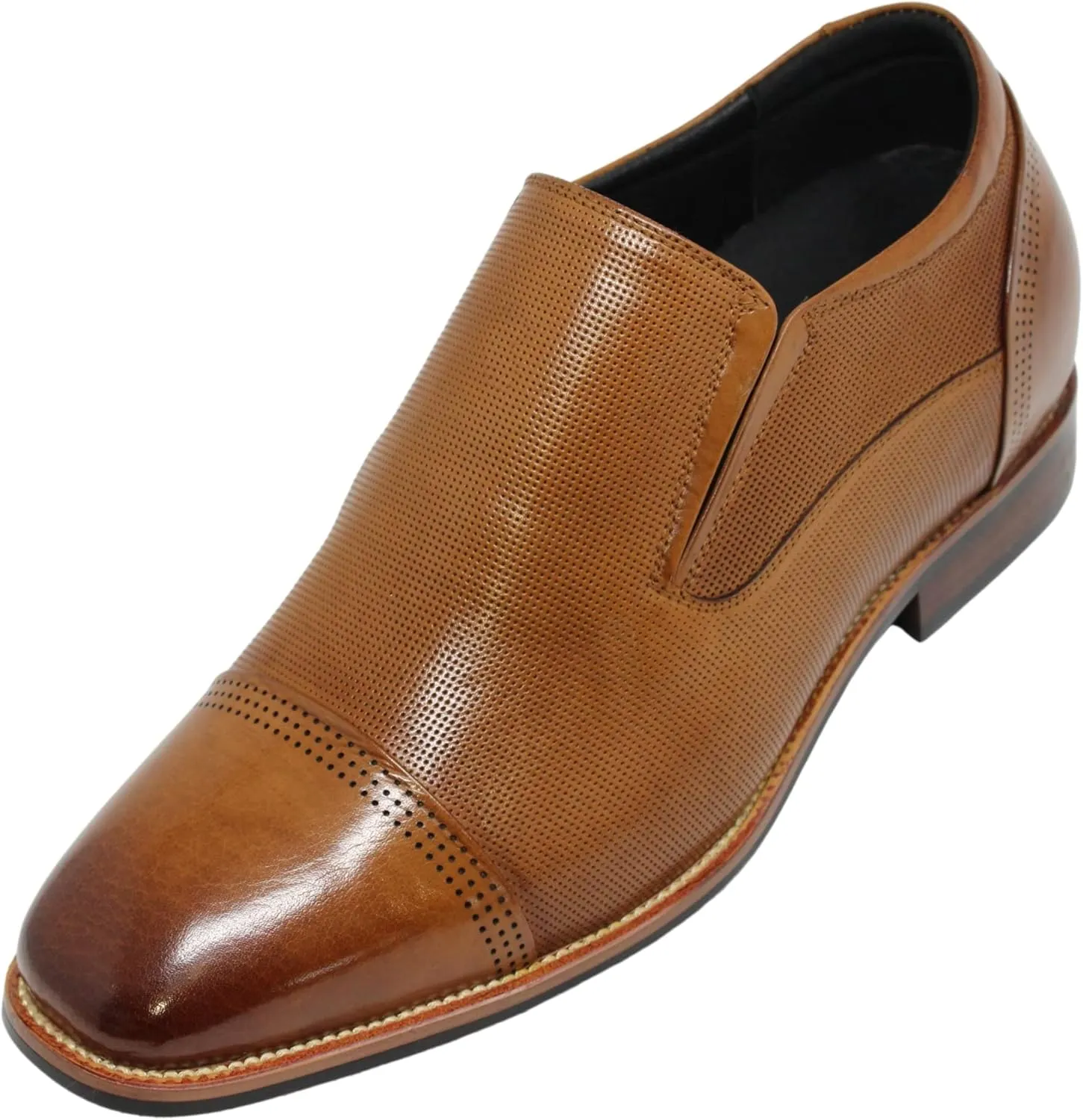 CALTO Men's Invisible Height Increasing Elevator Shoes - Brown Premium Leather Slip-on Formal Loafers - 3 Inches Taller - Y10658 - Size 10 D(M) US