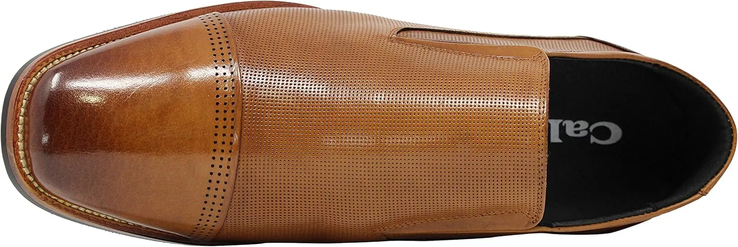 CALTO Men's Invisible Height Increasing Elevator Shoes - Brown Premium Leather Slip-on Formal Loafers - 3 Inches Taller - Y10658 - Size 10 D(M) US