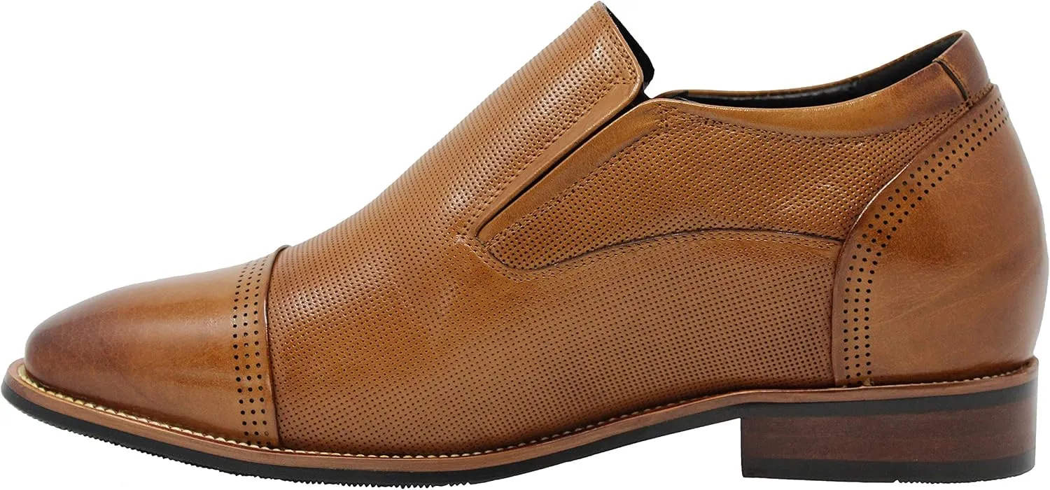 CALTO Men's Invisible Height Increasing Elevator Shoes - Brown Premium Leather Slip-on Formal Loafers - 3 Inches Taller - Y10658 - Size 10 D(M) US