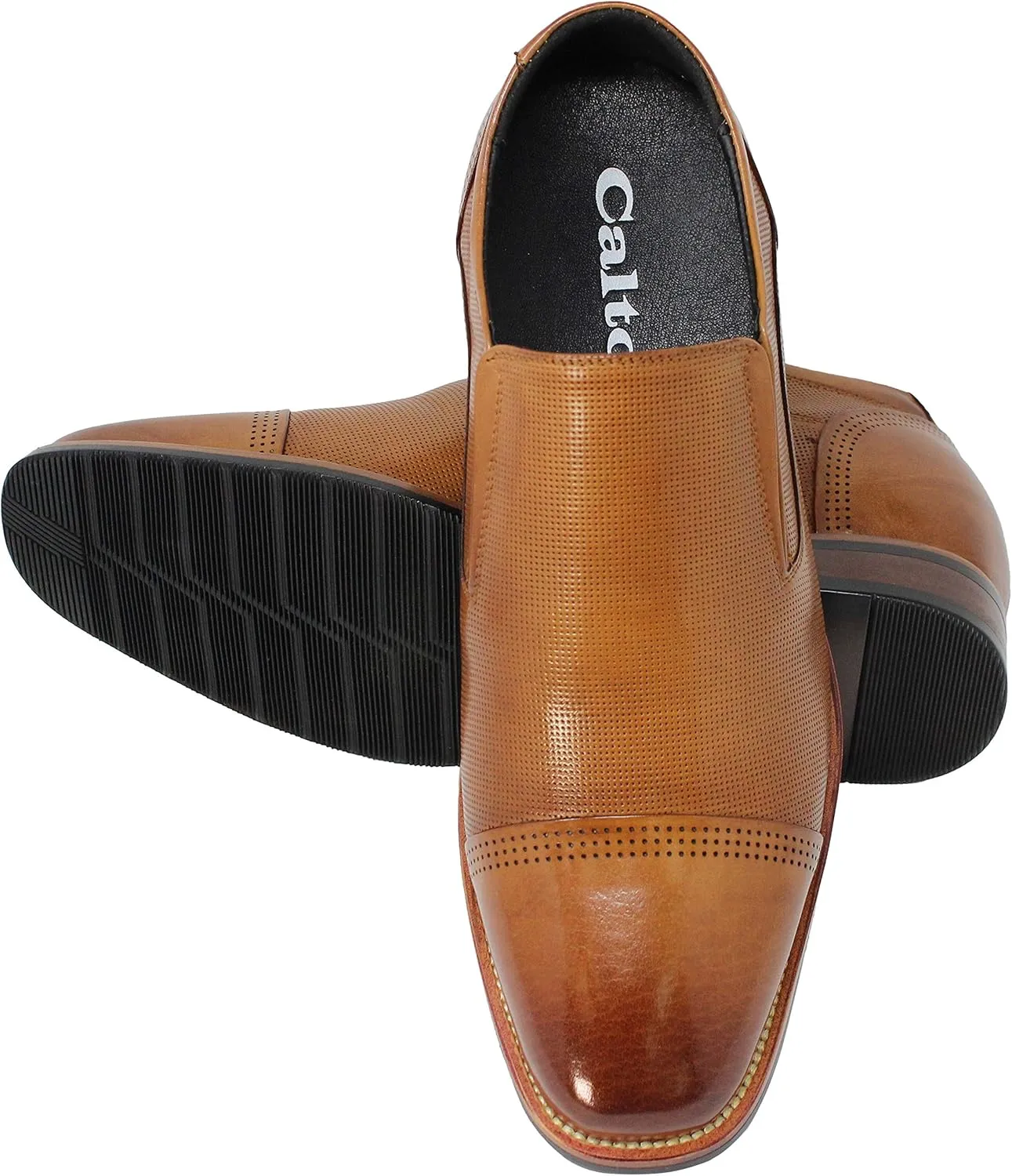 CALTO Men's Invisible Height Increasing Elevator Shoes - Brown Premium Leather Slip-on Formal Loafers - 3 Inches Taller - Y10658 - Size 10 D(M) US