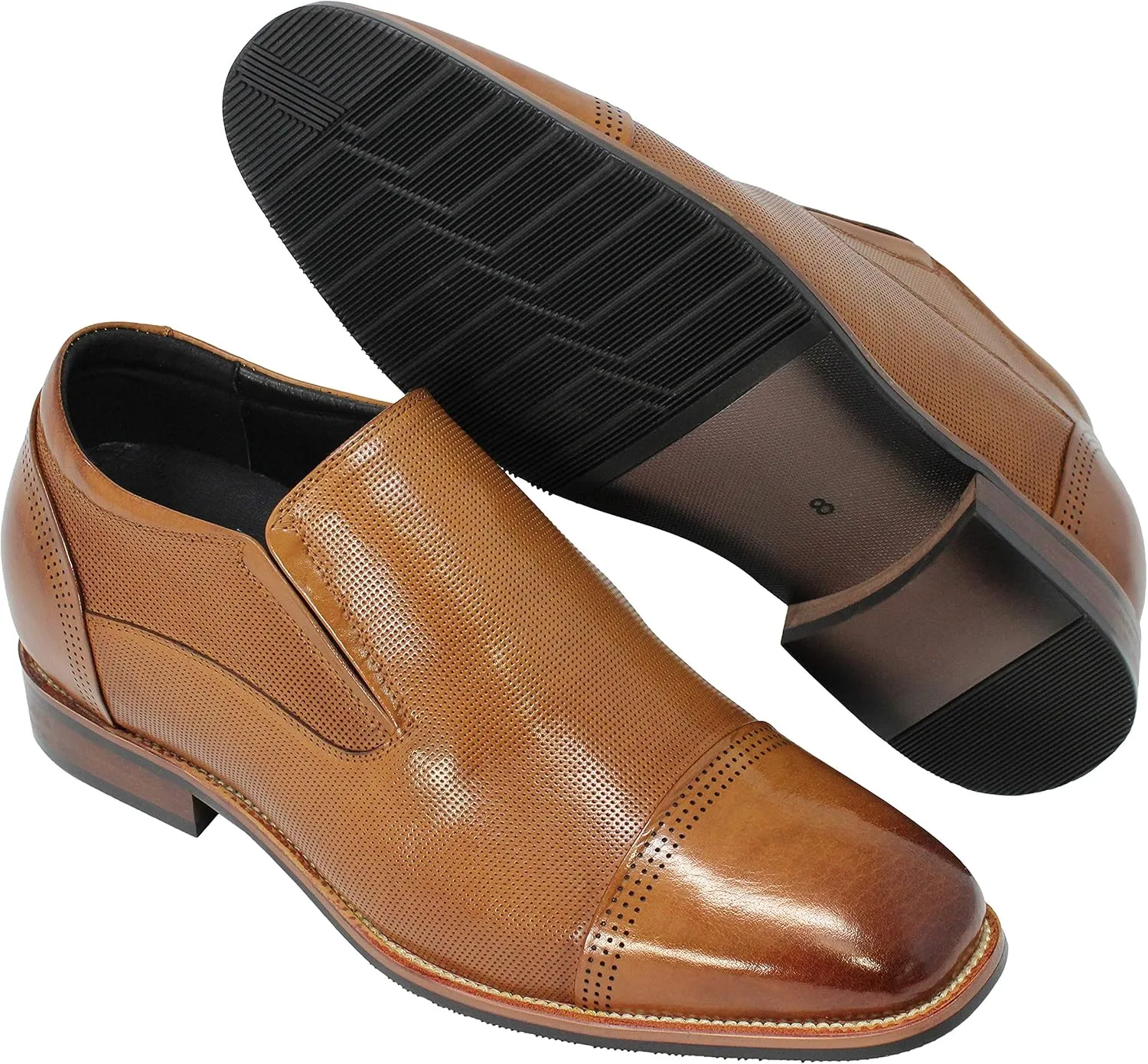 CALTO Men's Invisible Height Increasing Elevator Shoes - Brown Premium Leather Slip-on Formal Loafers - 3 Inches Taller - Y10658 - Size 10 D(M) US