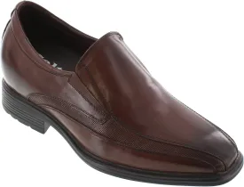 CALTO Men's Invisible Height Increasing Elevator Shoes - Dark Brown Leather Slip-on Super Lightweight Formal Loafers - 3 Inches Taller - G60125 - Size 8 D(M) US