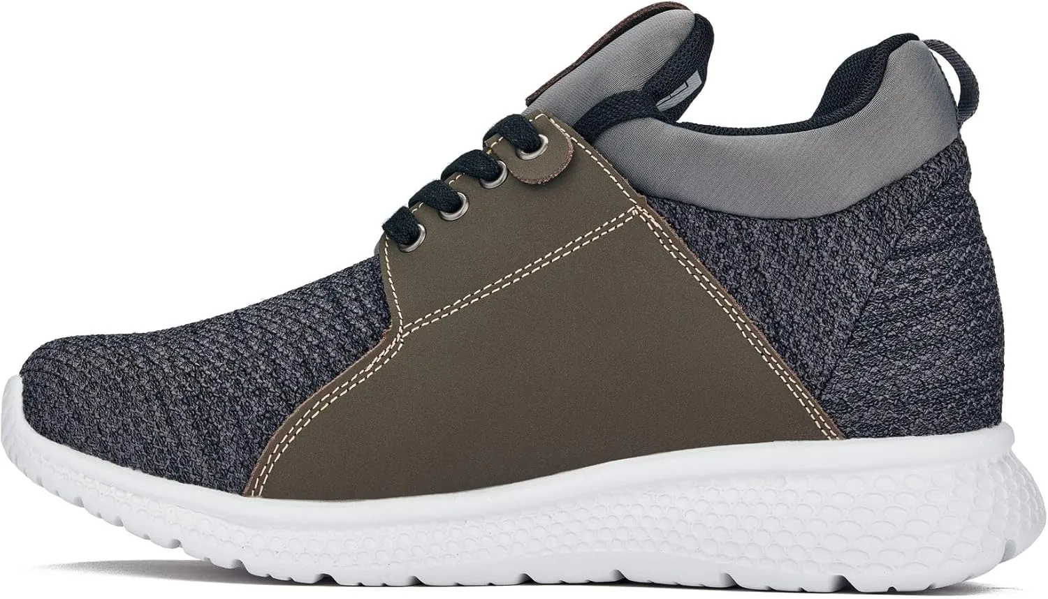 CALTO Men's Invisible Height Increasing Elevator Trainer Shoes - Grey Knitted Lace-up Lightweight Fashion Sneakers - 3.2 Inches Taller - H71923 - Size 11 D(M) US