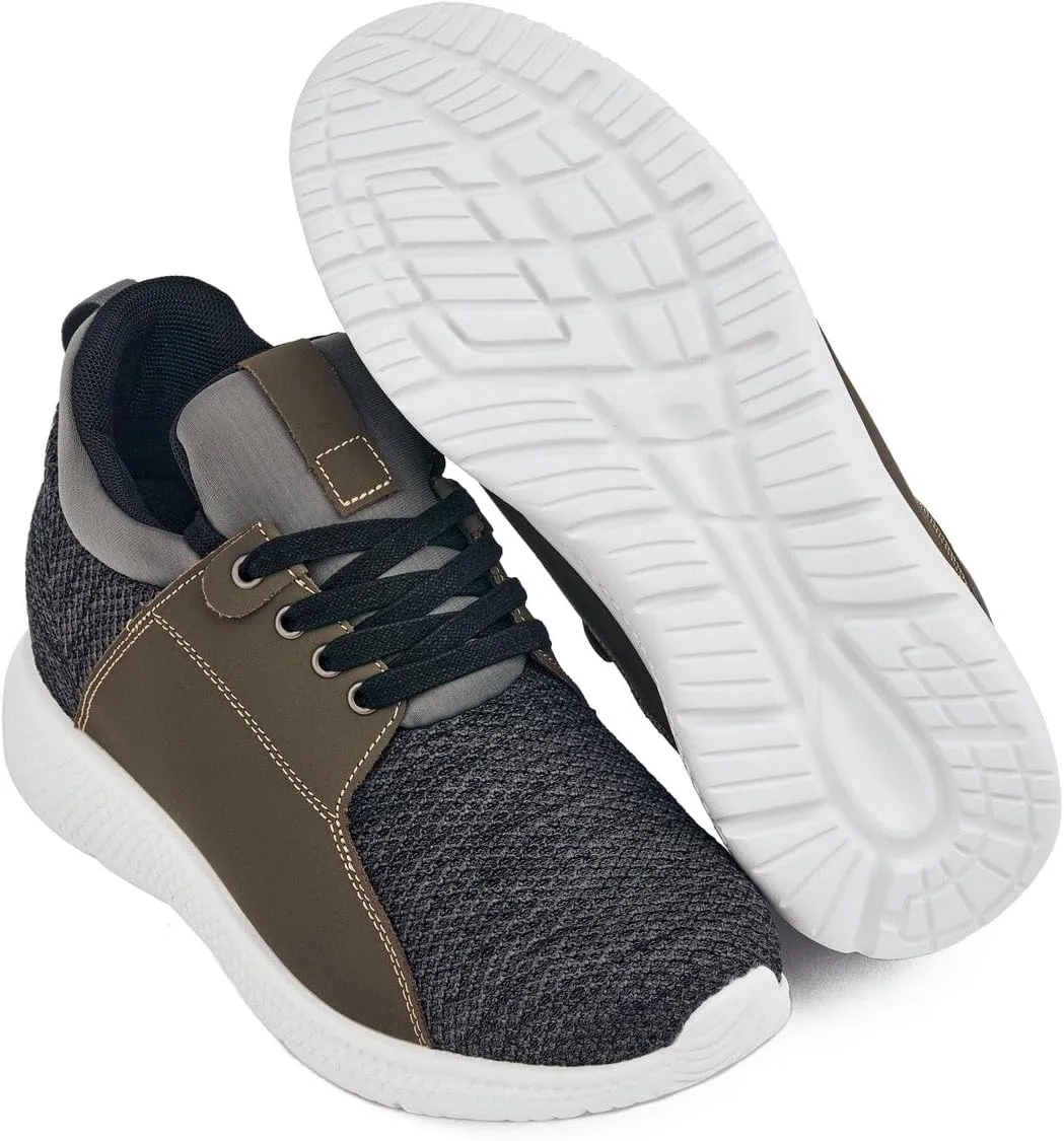 CALTO Men's Invisible Height Increasing Elevator Trainer Shoes - Grey Knitted Lace-up Lightweight Fashion Sneakers - 3.2 Inches Taller - H71923 - Size 11 D(M) US