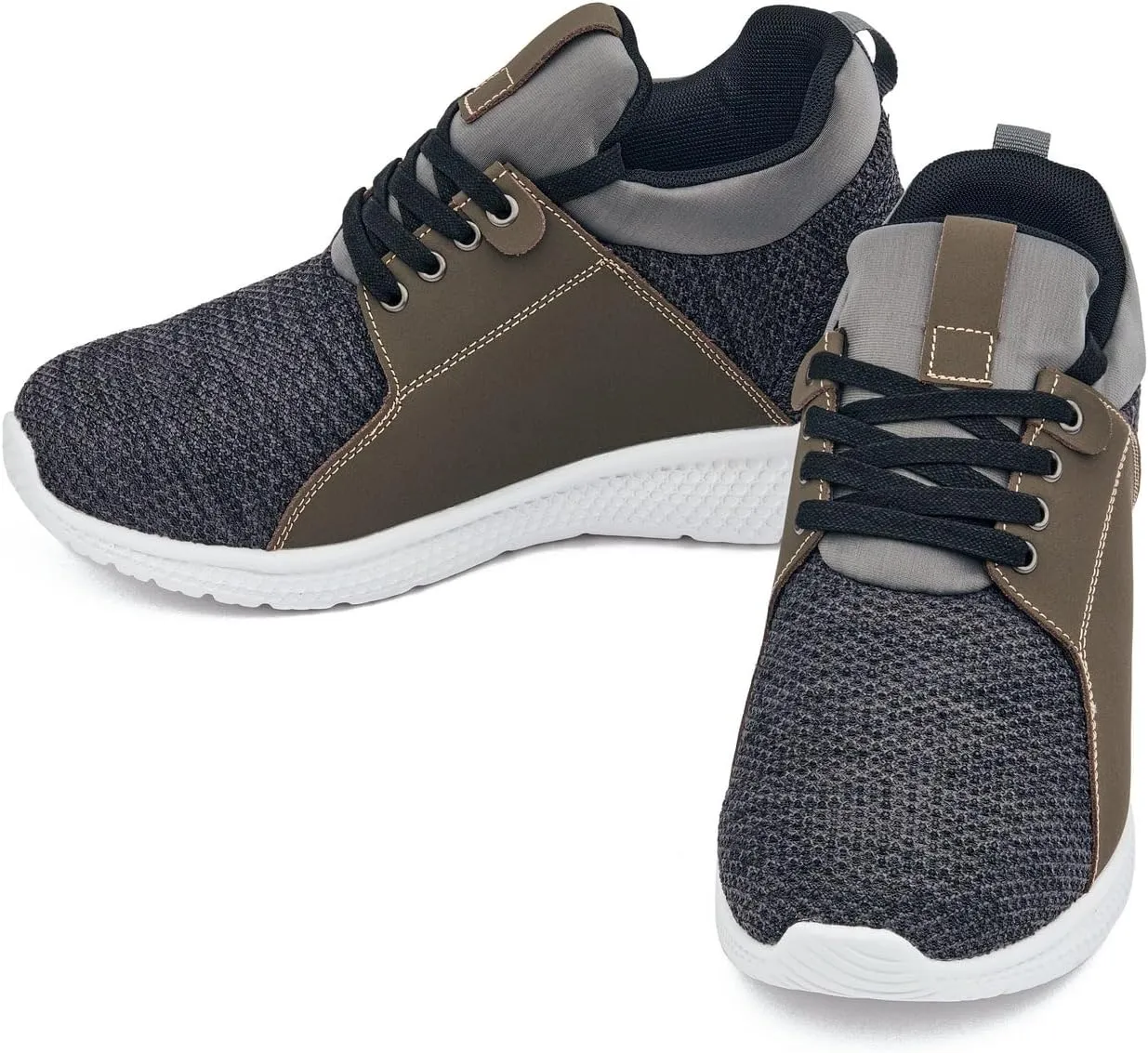 CALTO Men's Invisible Height Increasing Elevator Trainer Shoes - Grey Knitted Lace-up Lightweight Fashion Sneakers - 3.2 Inches Taller - H71923 - Size 11 D(M) US