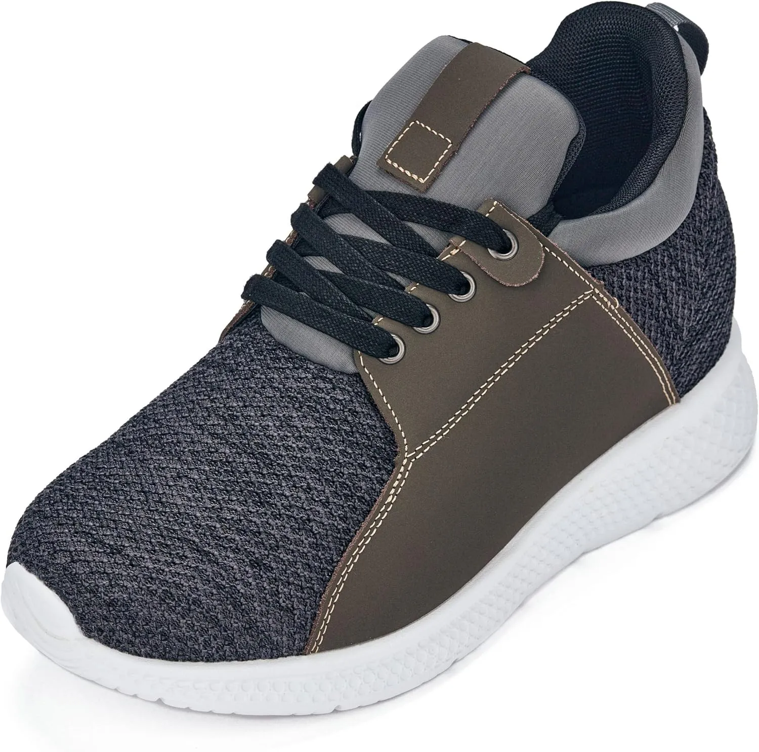 CALTO Men's Invisible Height Increasing Elevator Trainer Shoes - Grey Knitted Lace-up Lightweight Fashion Sneakers - 3.2 Inches Taller - H71923 - Size 11 D(M) US