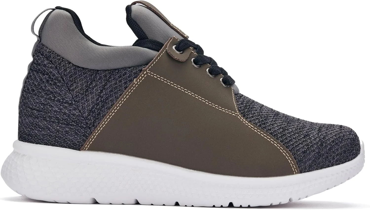CALTO Men's Invisible Height Increasing Elevator Trainer Shoes - Grey Knitted Lace-up Lightweight Fashion Sneakers - 3.2 Inches Taller - H71923 - Size 11 D(M) US