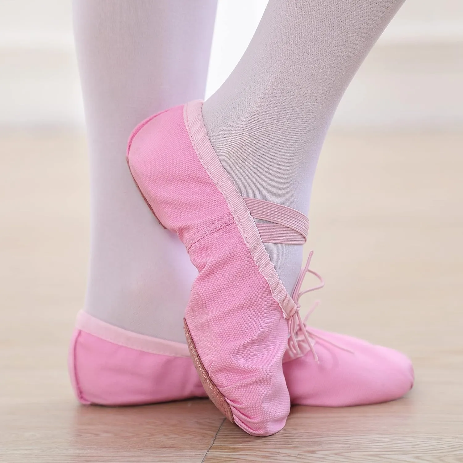 Canvas Ballet Shoes for Girls, Dance Practice Slippers Split Soft Leather Flat Shoes(Toddler/Little Kid/Big Kid)