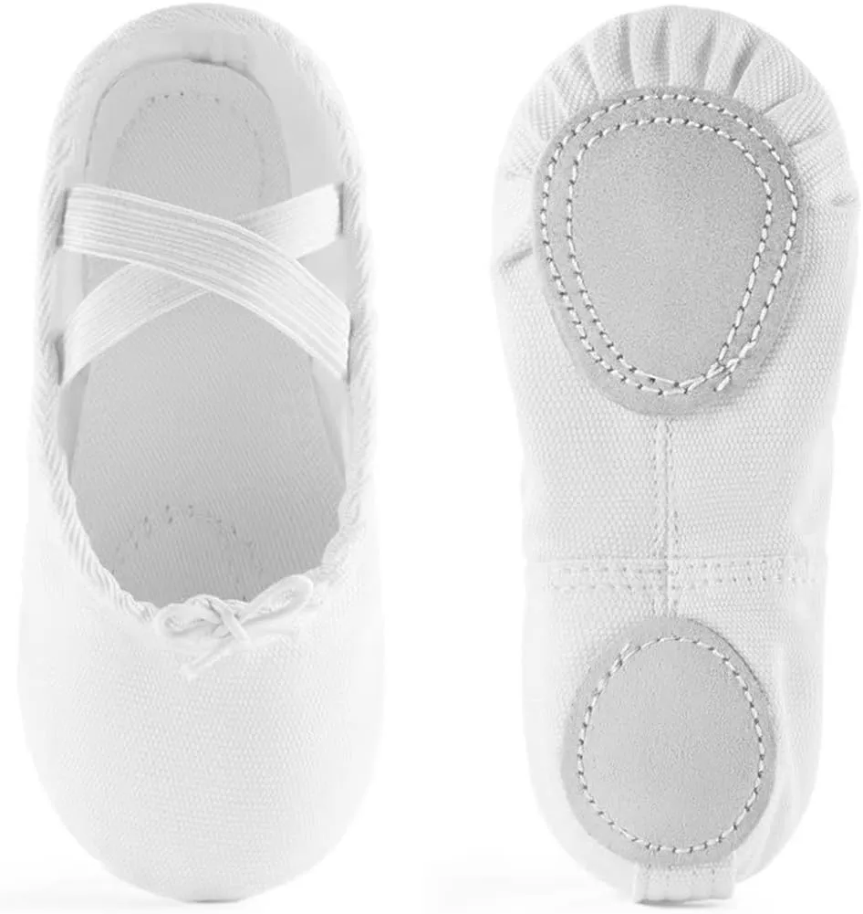 Canvas Ballet Shoes for Girls, Dance Practice Slippers Split Soft Leather Flat Shoes(Toddler/Little Kid/Big Kid)