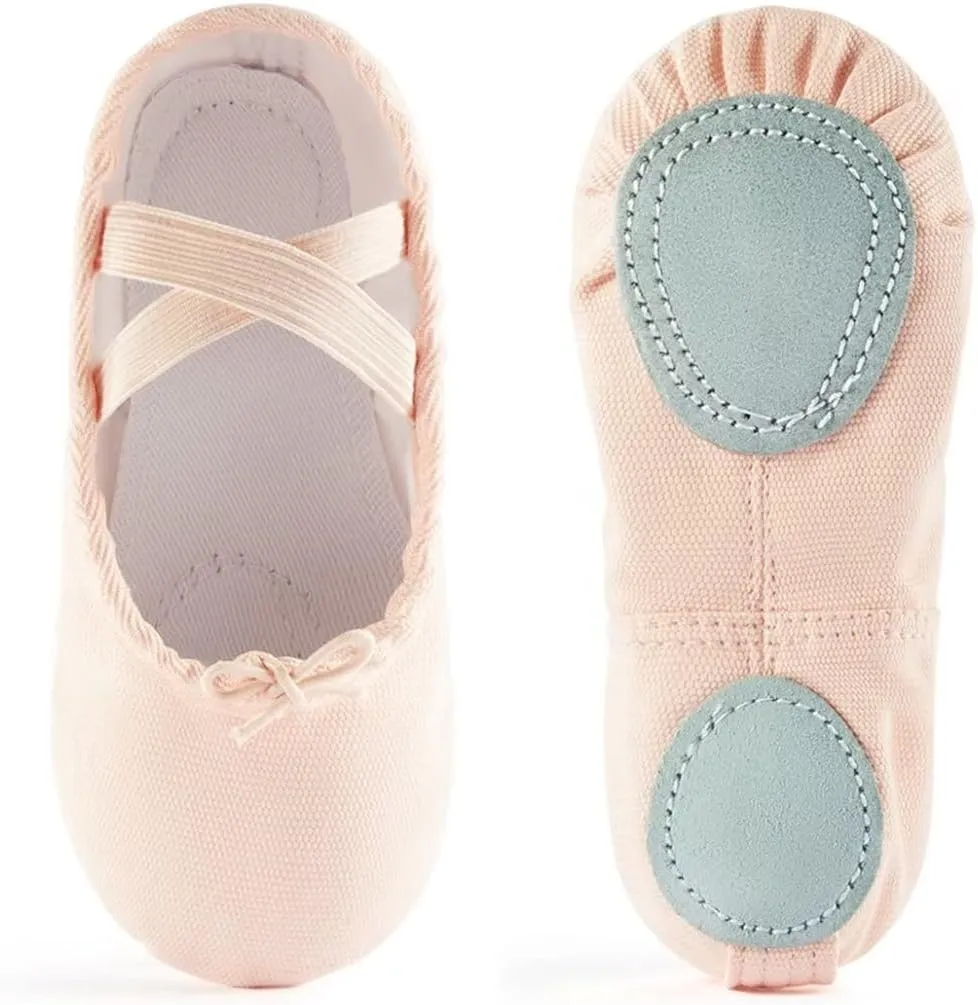 Canvas Ballet Shoes for Girls, Dance Practice Slippers Split Soft Leather Flat Shoes(Toddler/Little Kid/Big Kid)