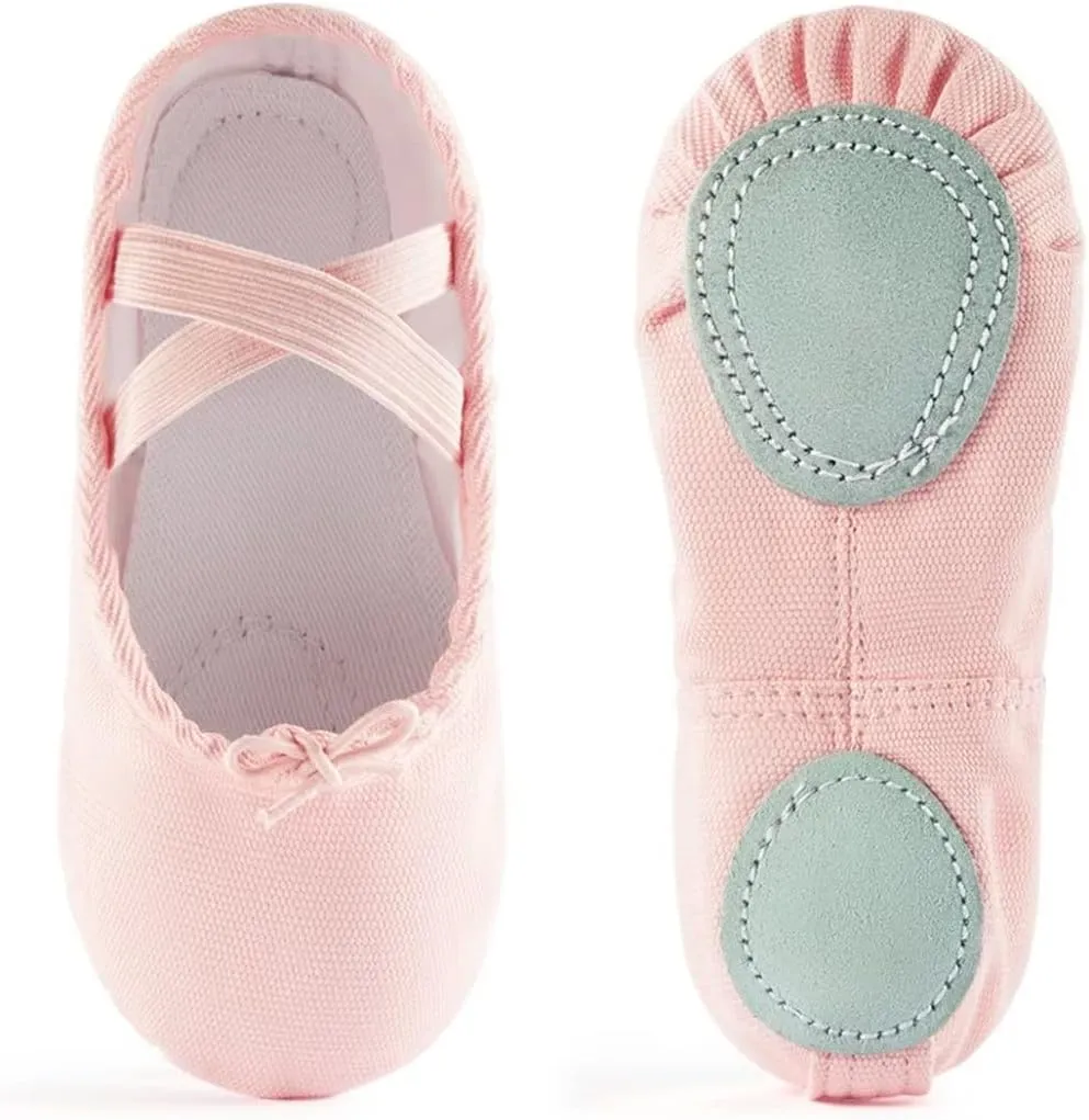 Canvas Ballet Shoes for Girls, Dance Practice Slippers Split Soft Leather Flat Shoes(Toddler/Little Kid/Big Kid)