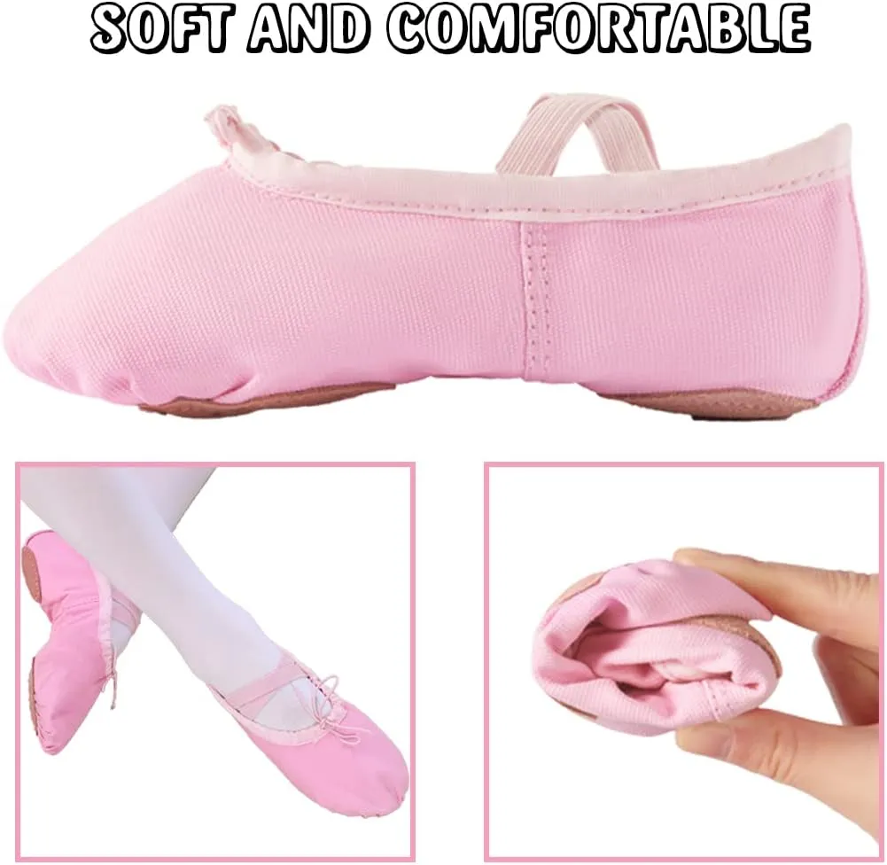 Canvas Ballet Shoes for Girls, Dance Practice Slippers Split Soft Leather Flat Shoes(Toddler/Little Kid/Big Kid)
