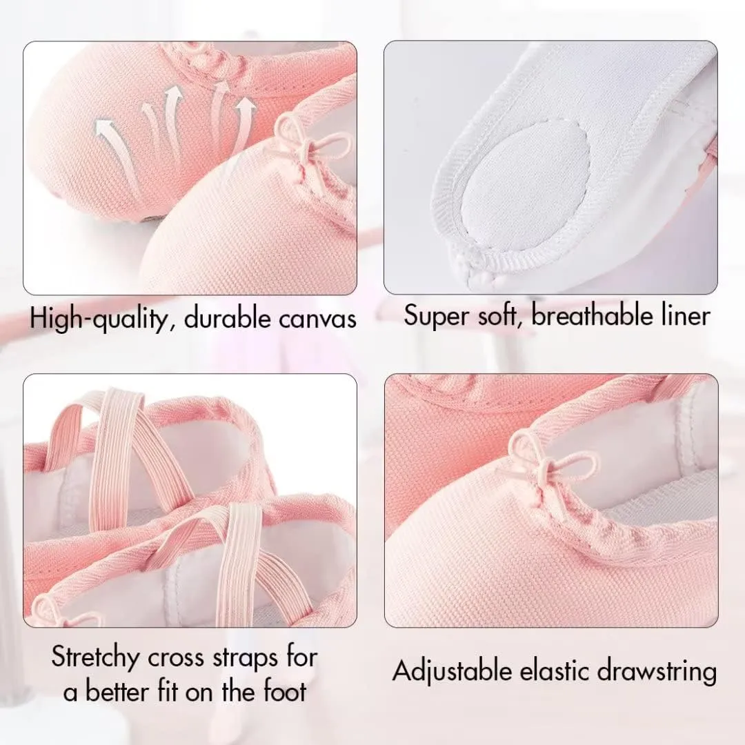 Canvas Ballet Shoes for Girls, Dance Practice Slippers Split Soft Leather Flat Shoes(Toddler/Little Kid/Big Kid)