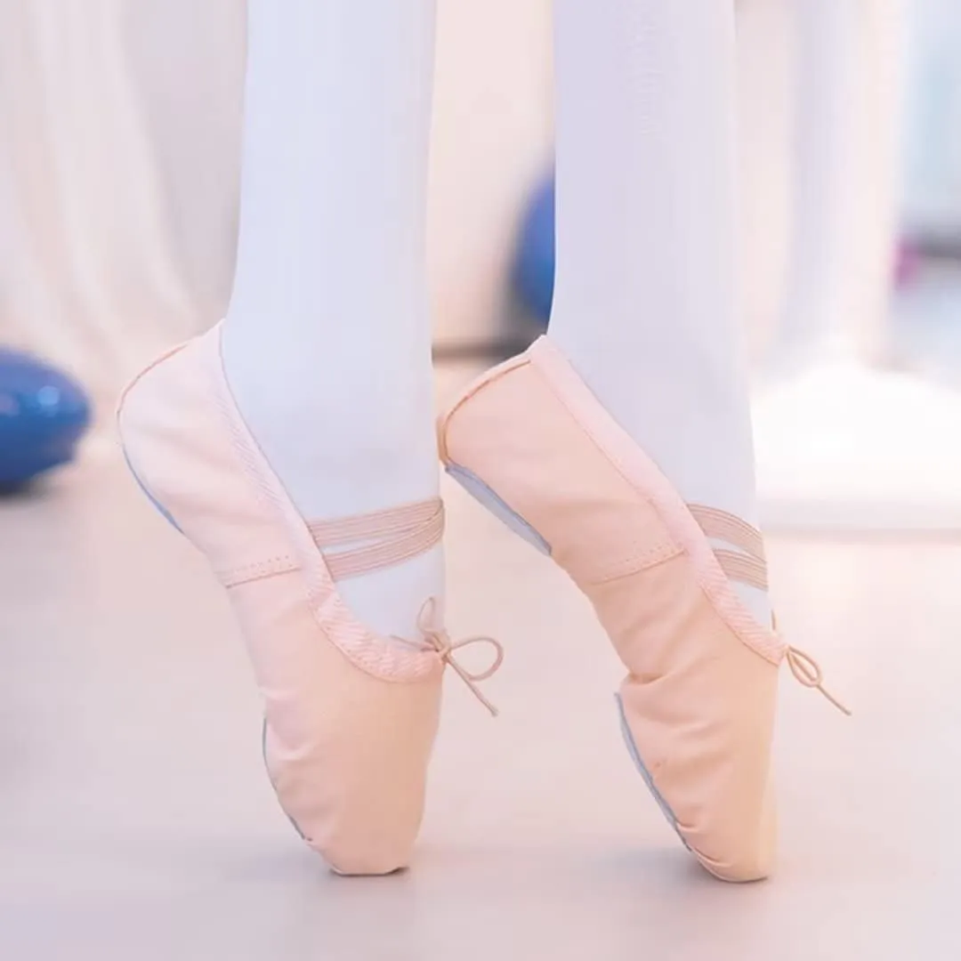 Canvas Ballet Shoes for Girls, Dance Practice Slippers Split Soft Leather Flat Shoes(Toddler/Little Kid/Big Kid)