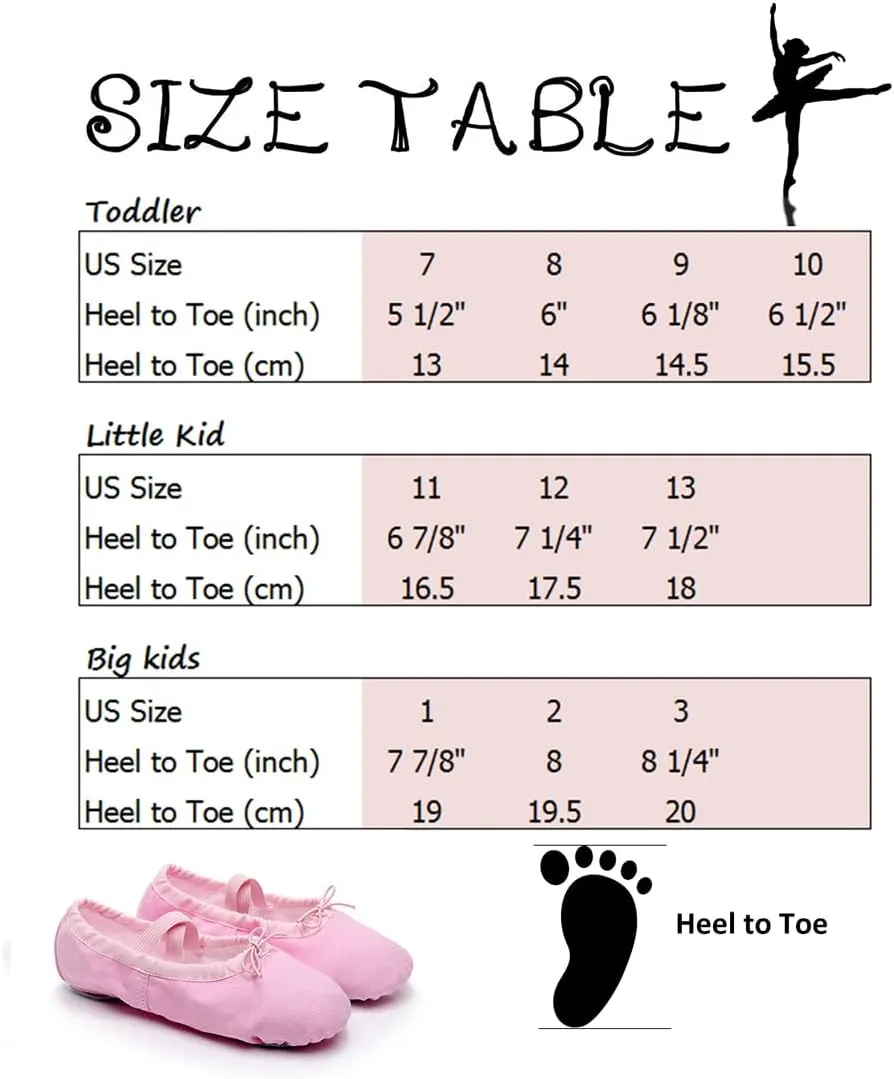 Canvas Ballet Shoes for Girls, Dance Practice Slippers Split Soft Leather Flat Shoes(Toddler/Little Kid/Big Kid)