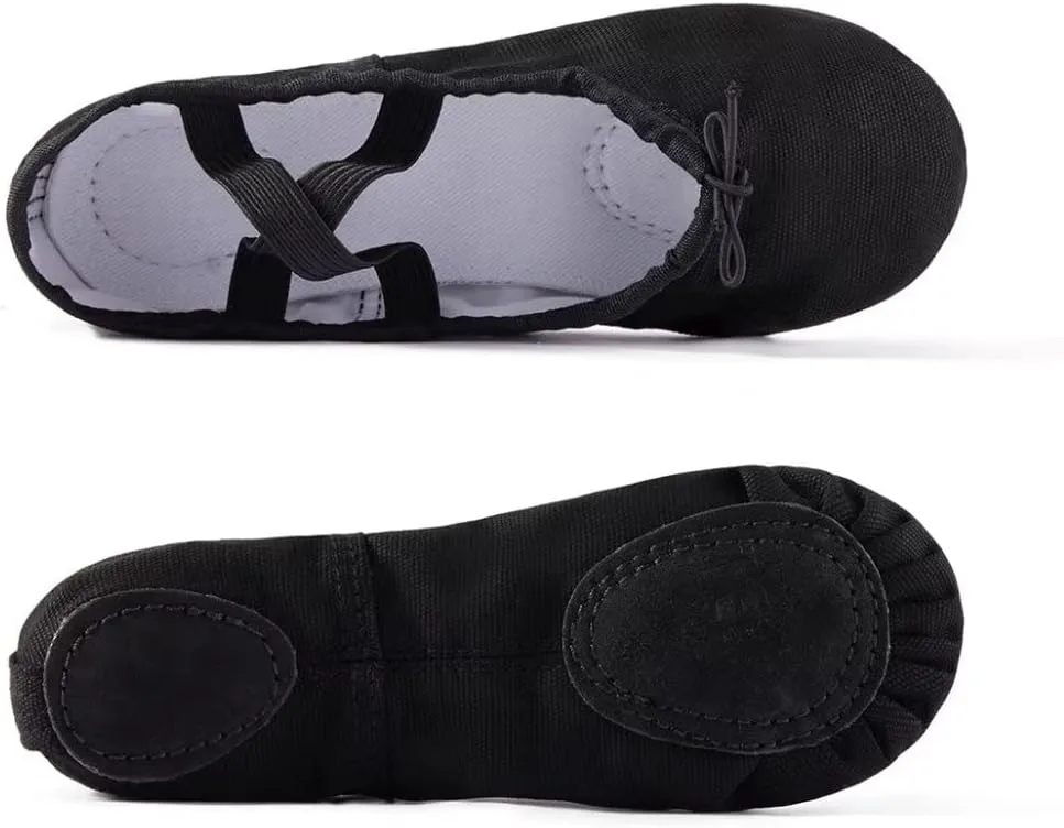 Canvas Ballet Shoes for Girls, Dance Practice Slippers Split Soft Leather Flat Shoes(Toddler/Little Kid/Big Kid)