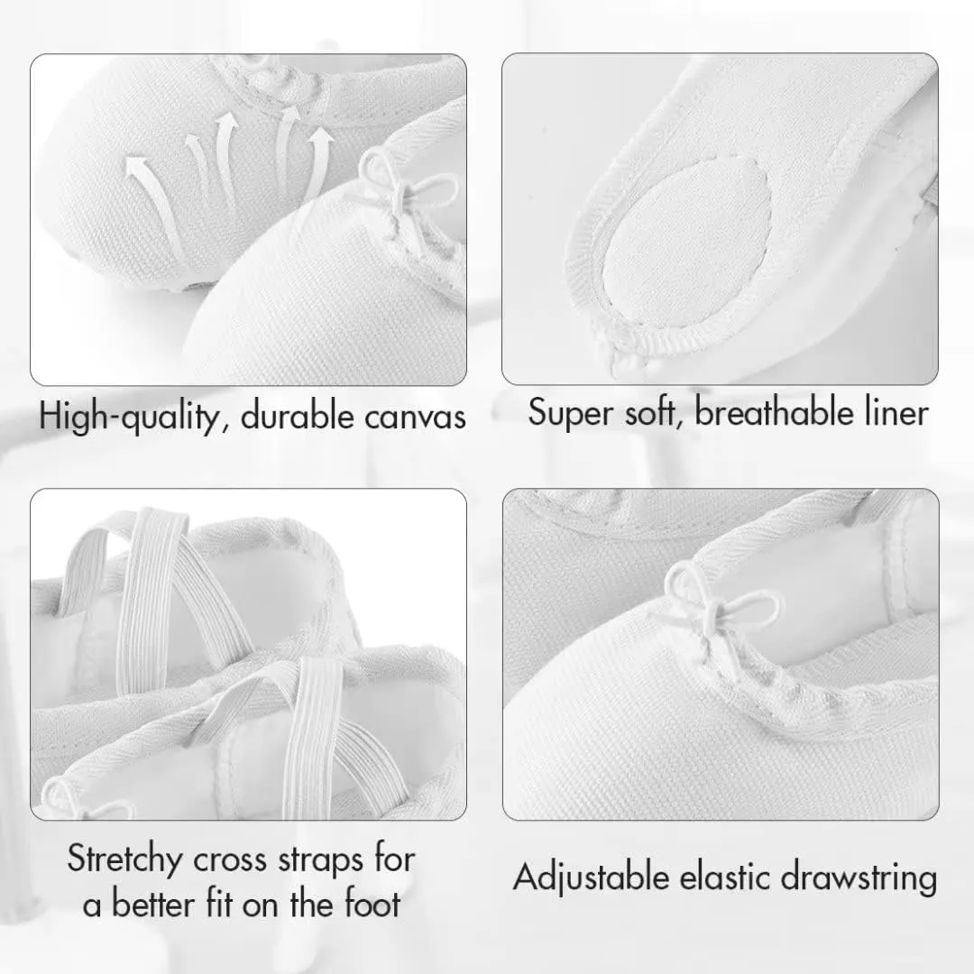 Canvas Ballet Shoes for Girls, Dance Practice Slippers Split Soft Leather Flat Shoes(Toddler/Little Kid/Big Kid)