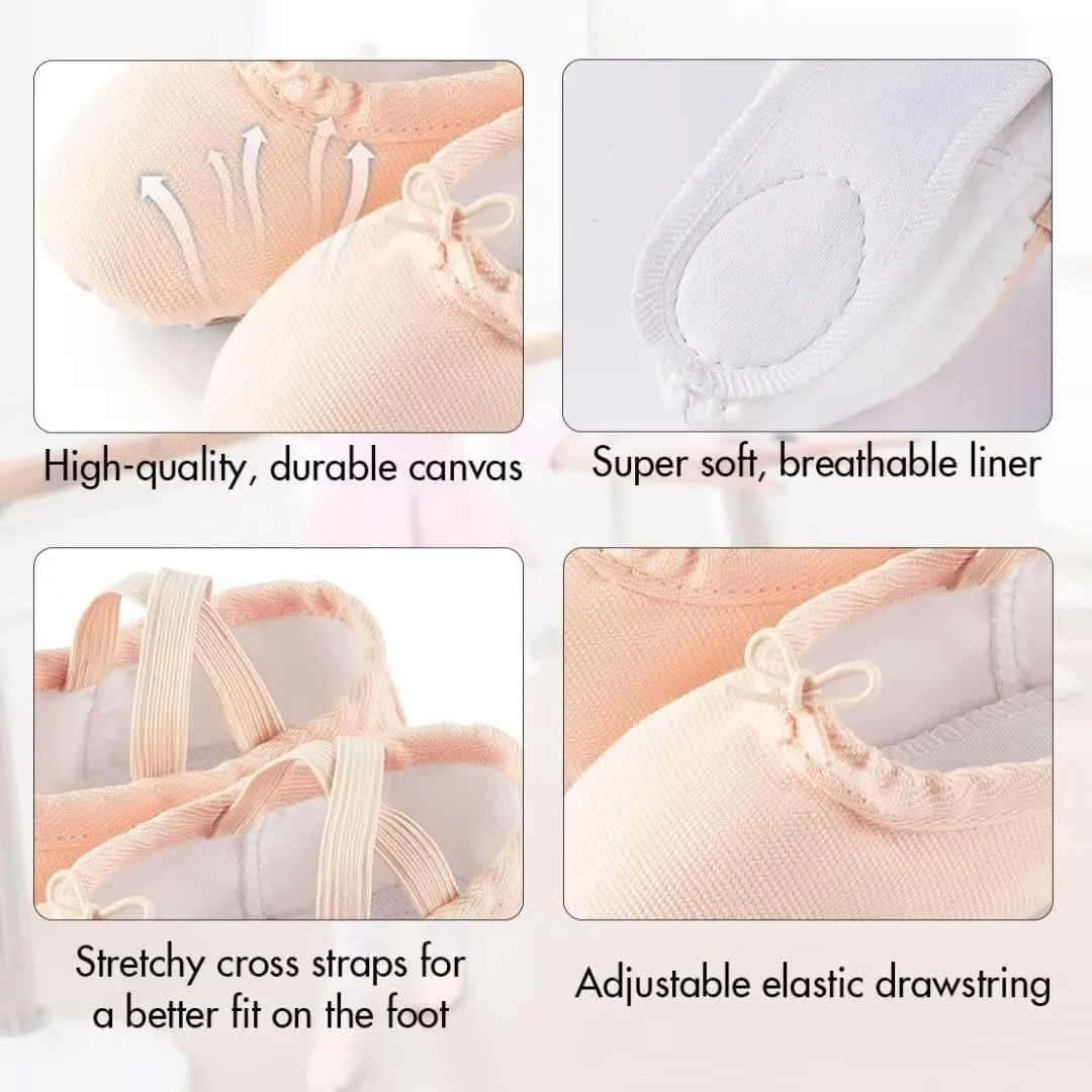 Canvas Ballet Shoes for Girls, Dance Practice Slippers Split Soft Leather Flat Shoes(Toddler/Little Kid/Big Kid)