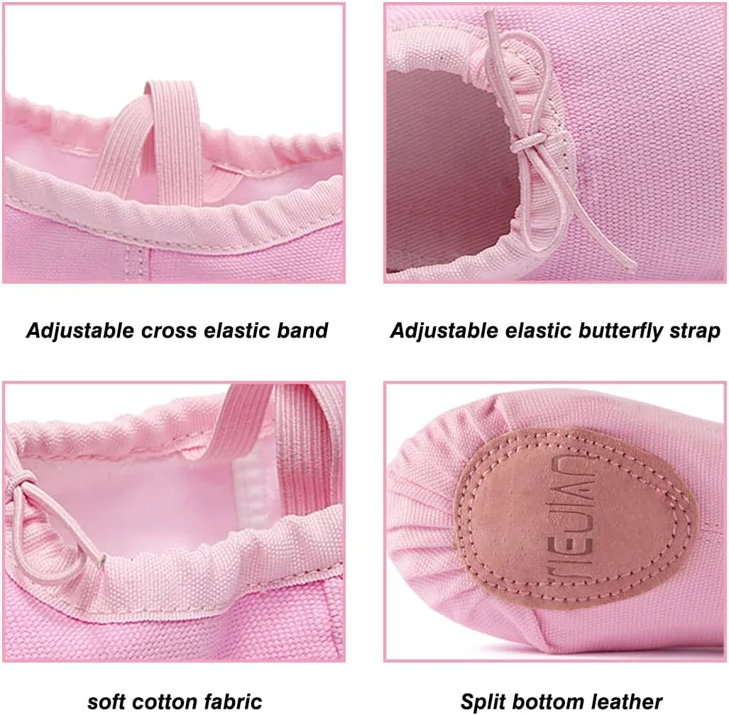 Canvas Ballet Shoes for Girls, Dance Practice Slippers Split Soft Leather Flat Shoes(Toddler/Little Kid/Big Kid)