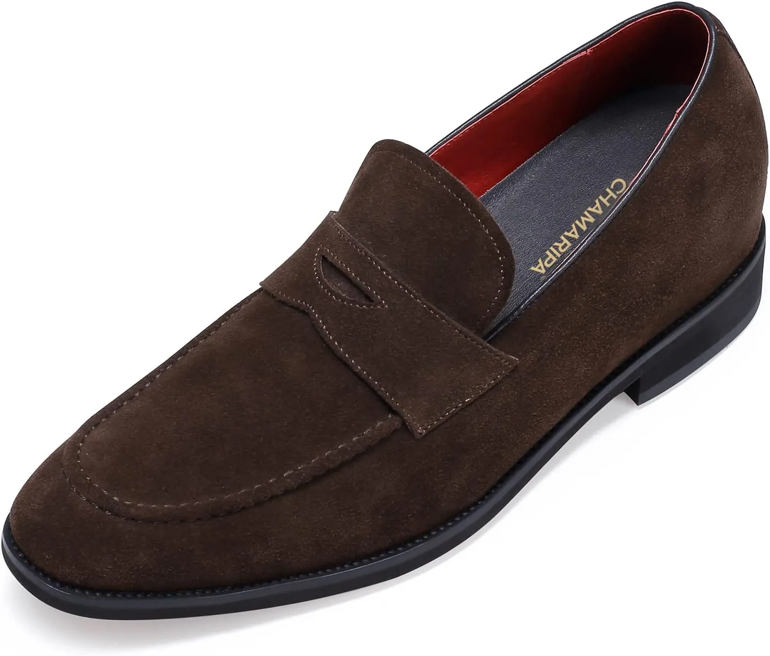 CHAMARIPA Men's Elevator Loafers Shoes- Brown Suede Leather Height Increasing Penny Loafer - 6 CM/ 2.36 Inches Taller H1D16Z6011D