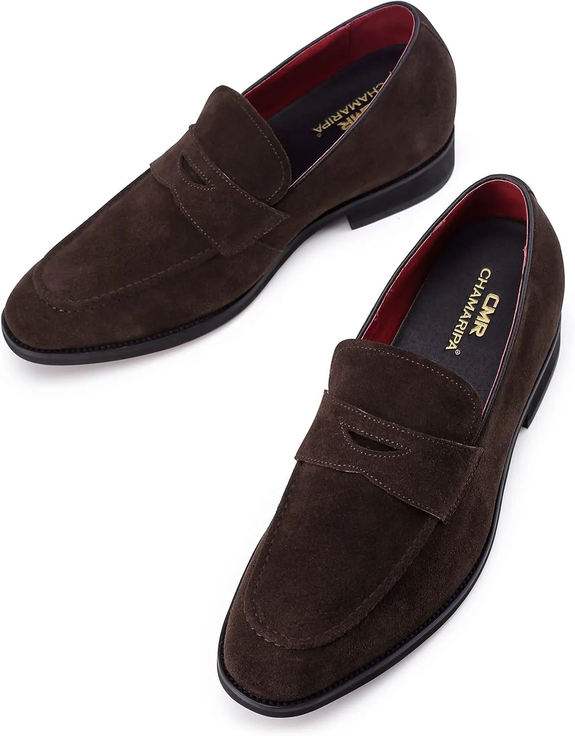 CHAMARIPA Men's Elevator Loafers Shoes- Brown Suede Leather Height Increasing Penny Loafer - 6 CM/ 2.36 Inches Taller H1D16Z6011D
