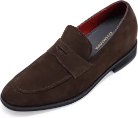 CHAMARIPA Men's Elevator Loafers Shoes- Brown Suede Leather Height Increasing Penny Loafer - 6 CM/ 2.36 Inches Taller H1D16Z6011D