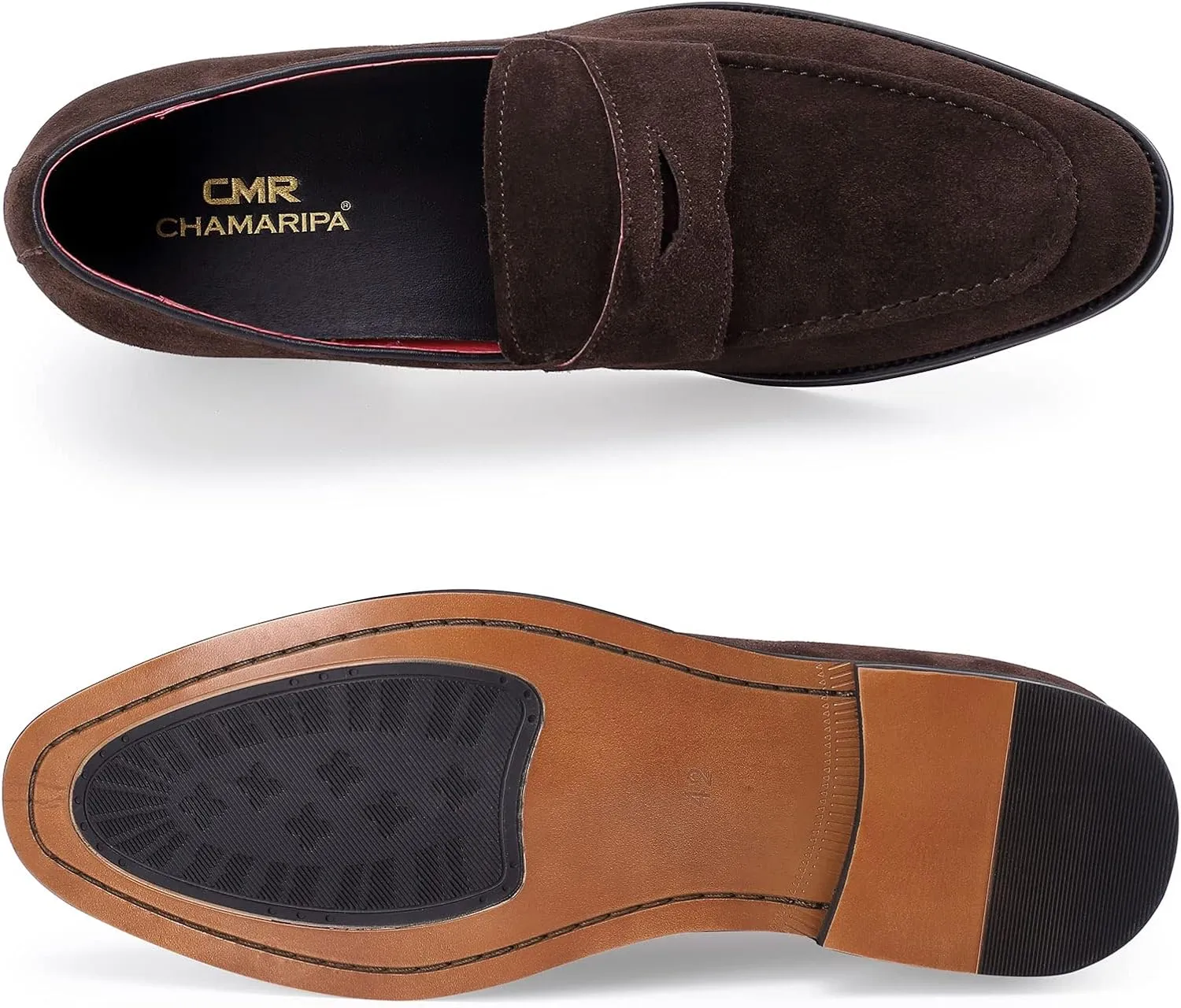 CHAMARIPA Men's Elevator Loafers Shoes- Brown Suede Leather Height Increasing Penny Loafer - 6 CM/ 2.36 Inches Taller H1D16Z6011D