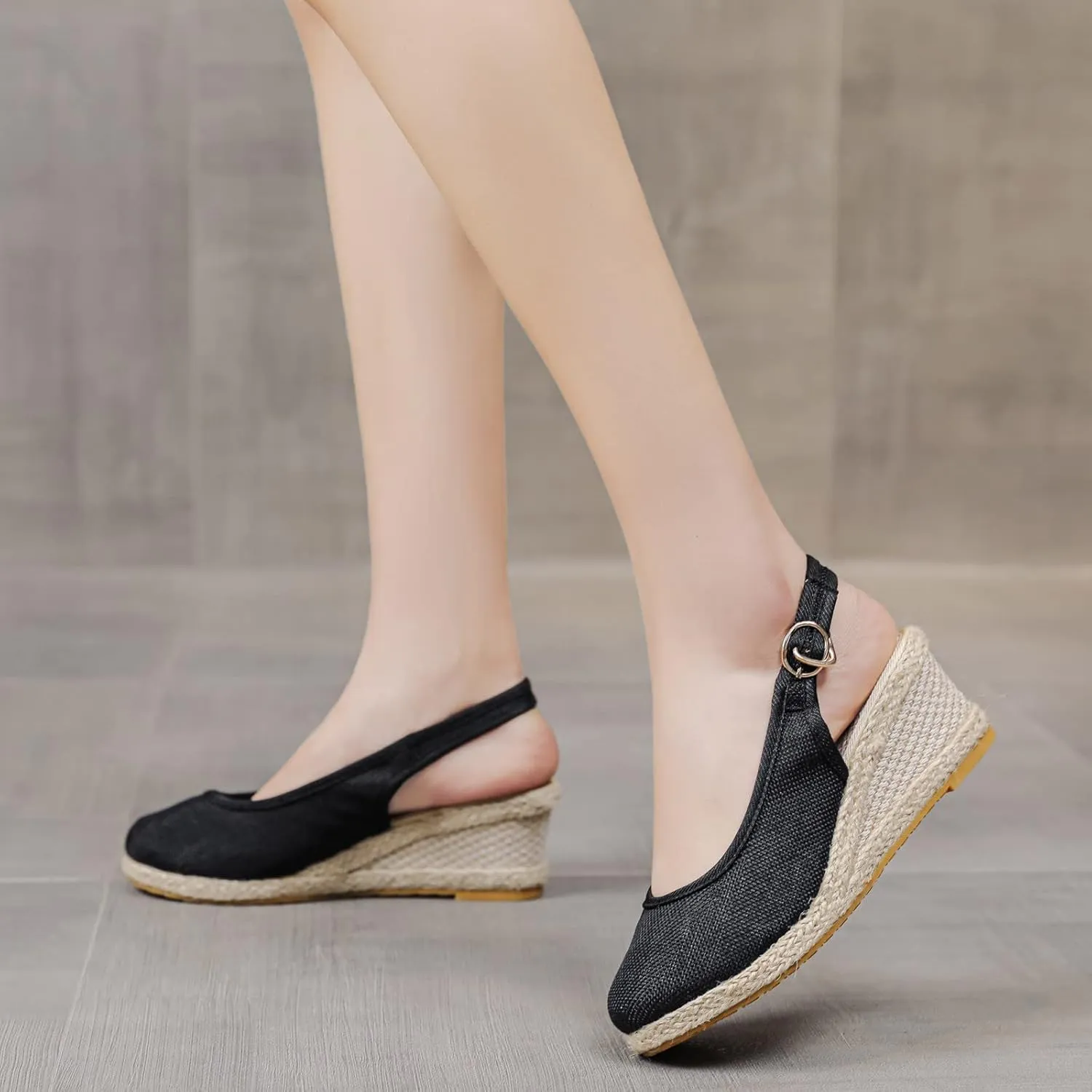 Closed Toe Sandals for Women Espadrille Wedge Heels Ankle Strap High Platform Sandals Slip On Casual Braided Heels