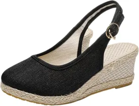 Closed Toe Sandals for Women Espadrille Wedge Heels Ankle Strap High Platform Sandals Slip On Casual Braided Heels