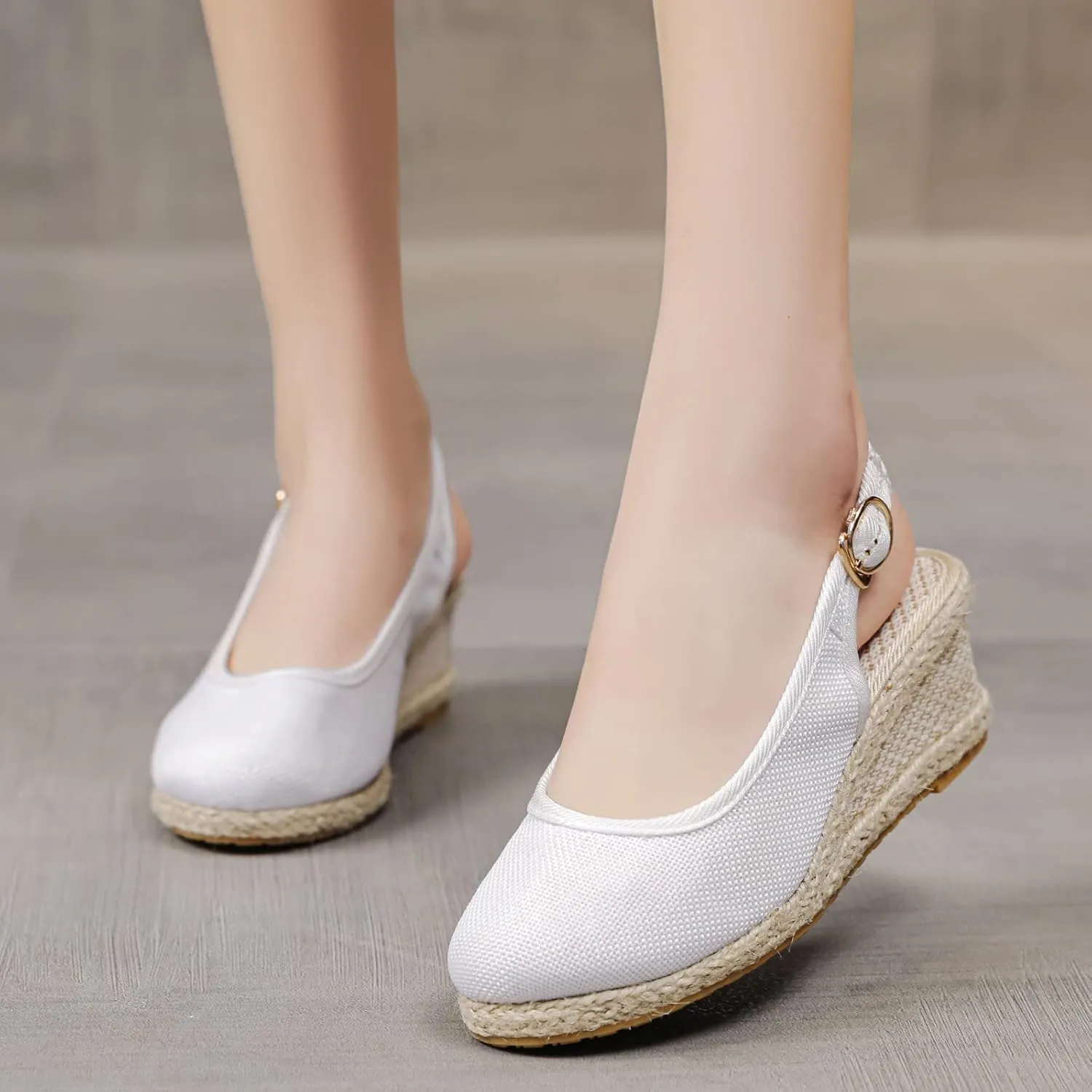 Closed Toe Sandals for Women Espadrille Wedge Heels Ankle Strap High Platform Sandals Slip On Casual Braided Heels