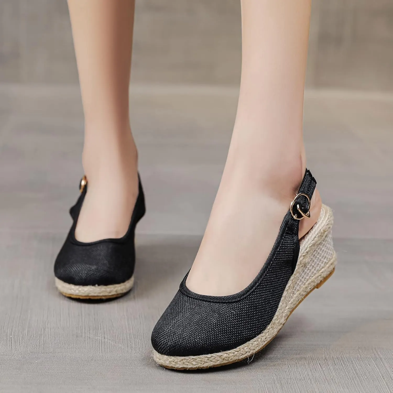 Closed Toe Sandals for Women Espadrille Wedge Heels Ankle Strap High Platform Sandals Slip On Casual Braided Heels