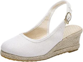 Closed Toe Sandals for Women Espadrille Wedge Heels Ankle Strap High Platform Sandals Slip On Casual Braided Heels