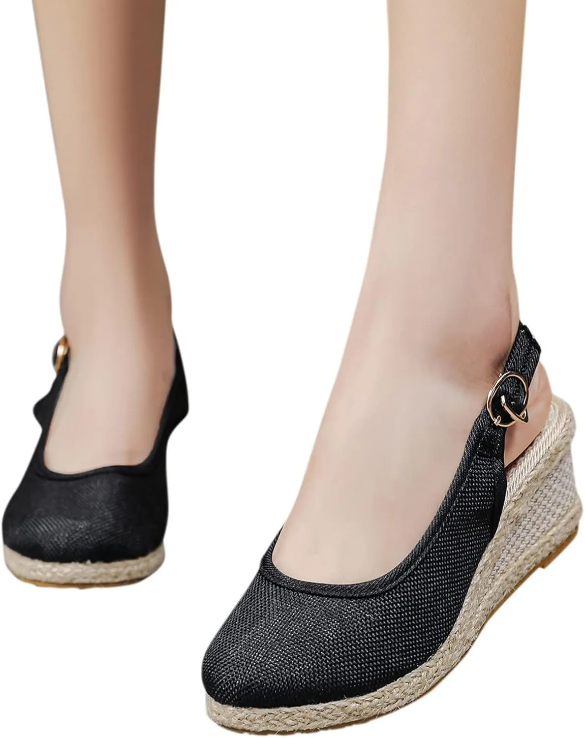 Closed Toe Sandals for Women Espadrille Wedge Heels Ankle Strap High Platform Sandals Slip On Casual Braided Heels