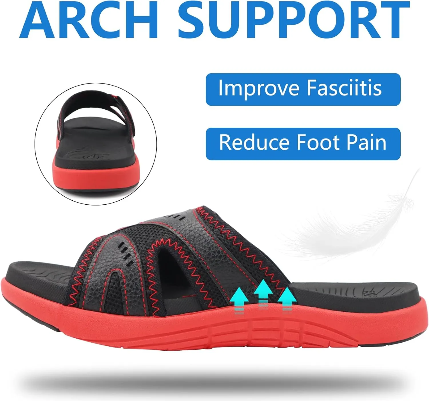 COFACE Mens Sport Recovery Sandals Plantar Fasciitis Soft Cushion Lightweight Orthotic Slides for Men