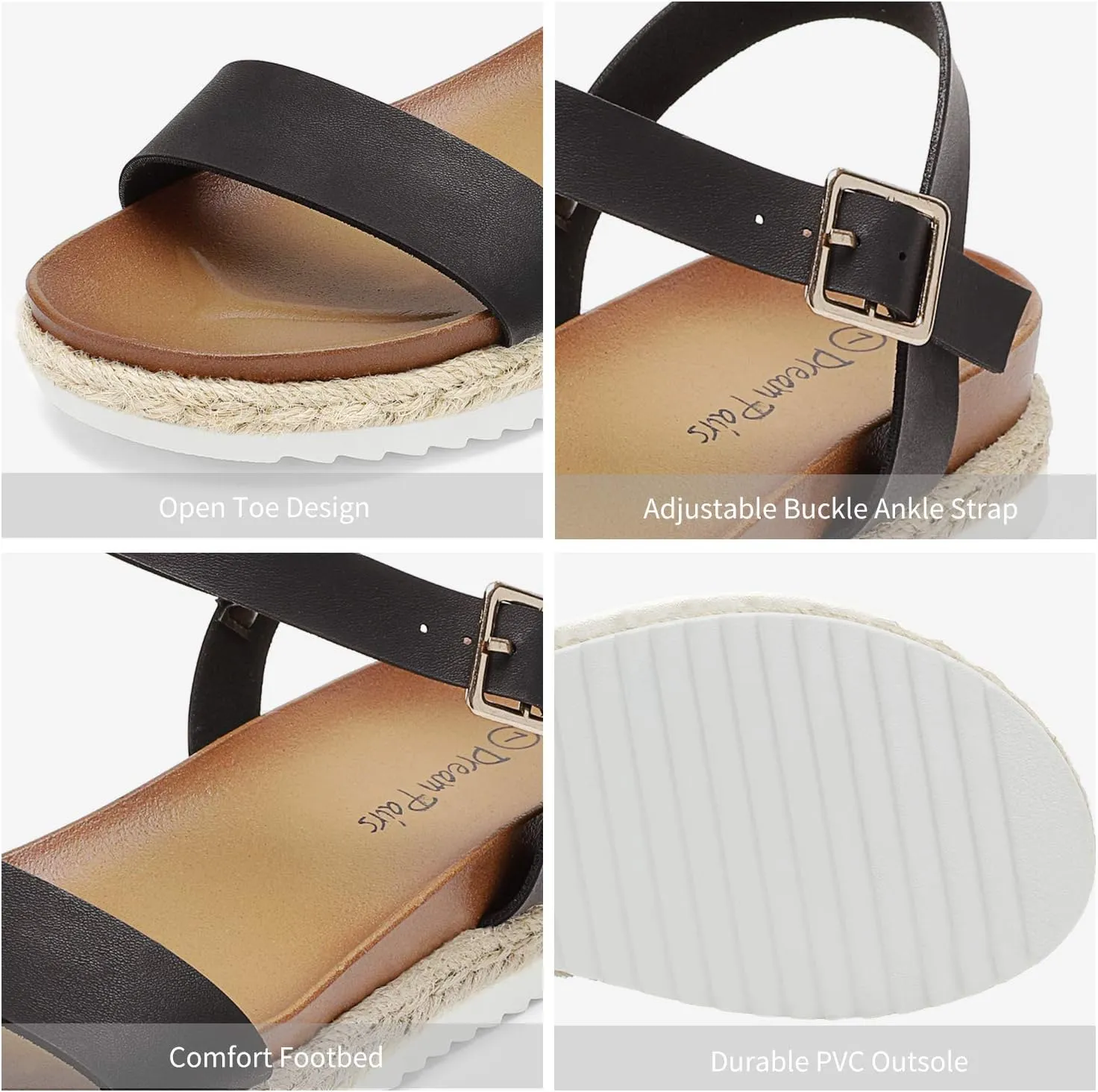 DREAM PAIRS Womens Open Toe Ankle Strap Espadrille Casual Flatform Platform Wedge Sandals