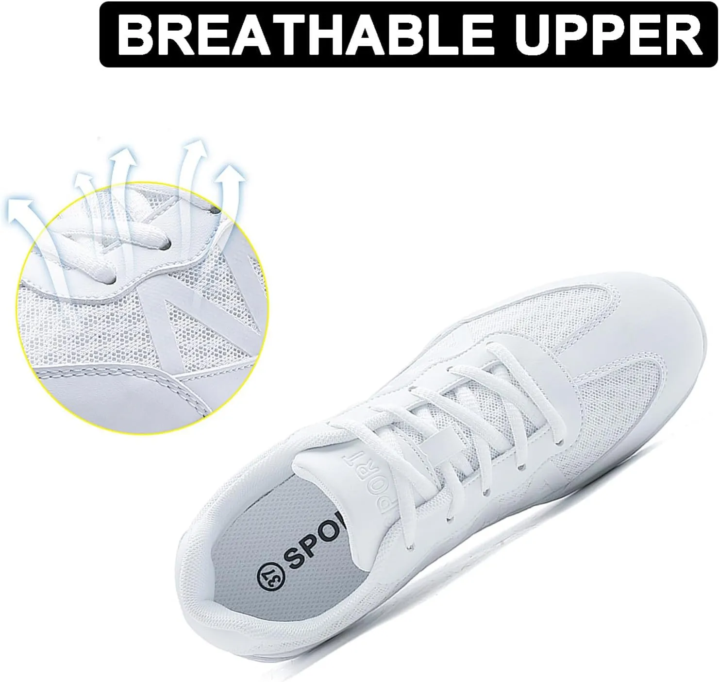 FLIOZY Womens Cheer Dance Shoes Girls White Breathable Lightweight Cheerleading Competition Shoes Athletic Sport Training