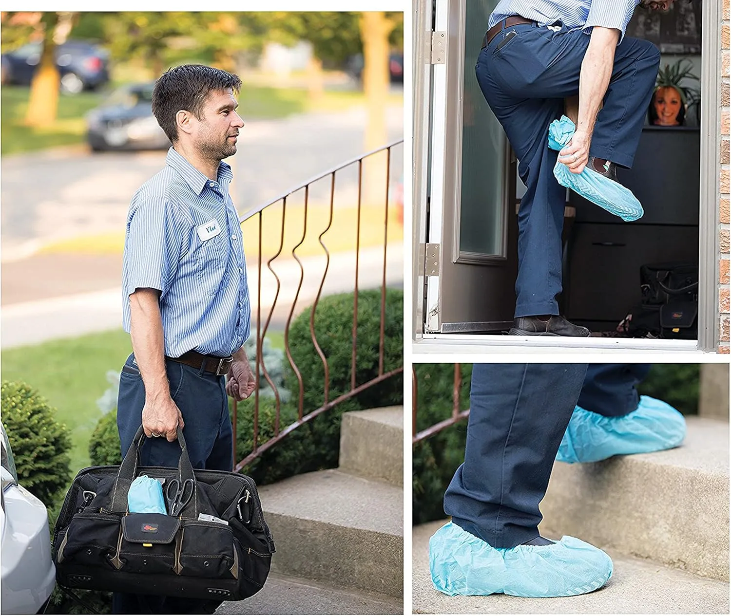 G & F Products Disposable Shoe Covers, Slip-Resistant Booties, Heavy-Duty, Waterproof, Elastic Band, Non-Slip Silicone Sole, Reusable, Protects Floors, Blue, 11 Us Men & 13 Us Women, X-L 200 Pieces
