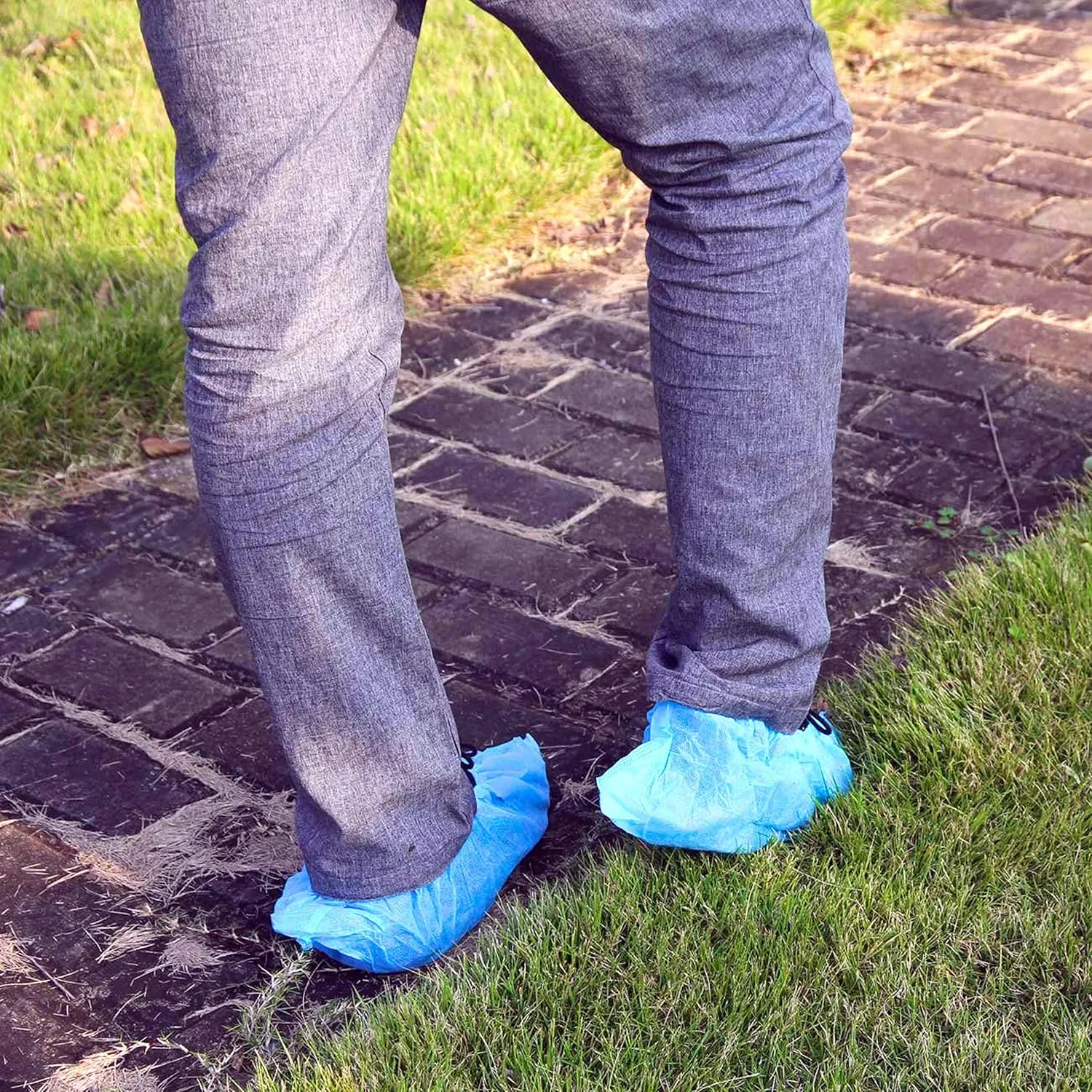 G & F Products Disposable Shoe Covers, Slip-Resistant Booties, Heavy-Duty, Waterproof, Elastic Band, Non-Slip Silicone Sole, Reusable, Protects Floors, Blue, 11 Us Men & 13 Us Women, X-L 200 Pieces