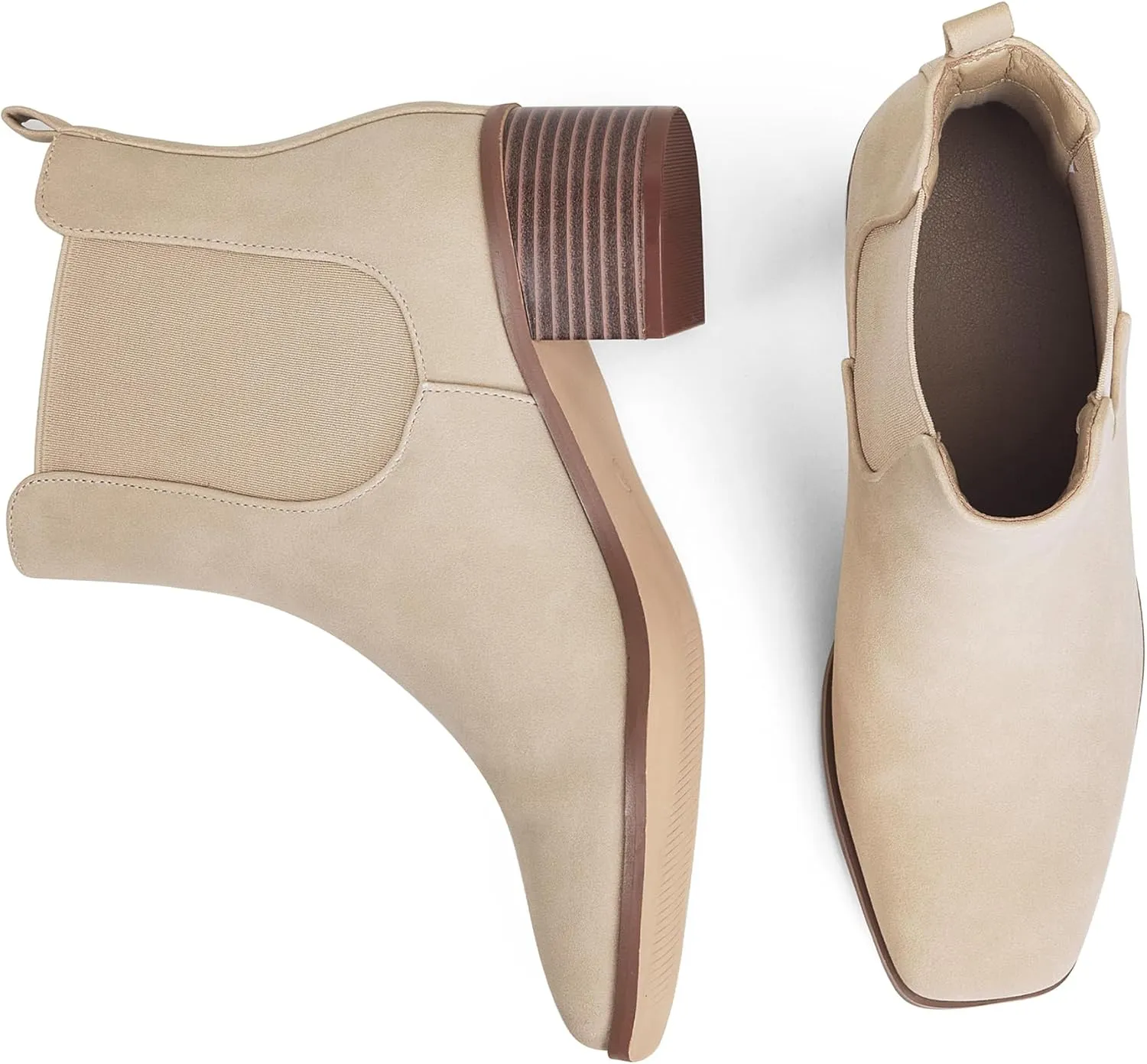 GENSHUO Chelsea Boots Women Ankle Booties Low Heel Chunky Square Toe Winter Fall Dress Chelsea Slip On Fashion Comfortable Work Casual Boots Shoes