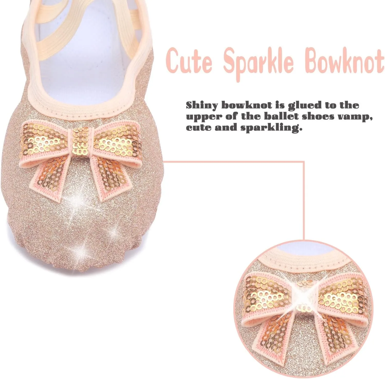 Girls Ballet Shoes Glitter Split-Sole Dance Slippers Toddler Kid Practice Shoes Flats Soft Lightweight with Elastic Laces for Performance Gymnastics Yoga